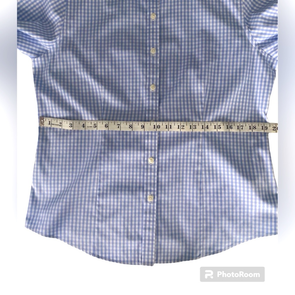 🩵 L.L.Bean Ladies Sz M Wrinkle Resistant Light Blue Gingham 3/4 Sleeved Blouse - Picture 11 of 16